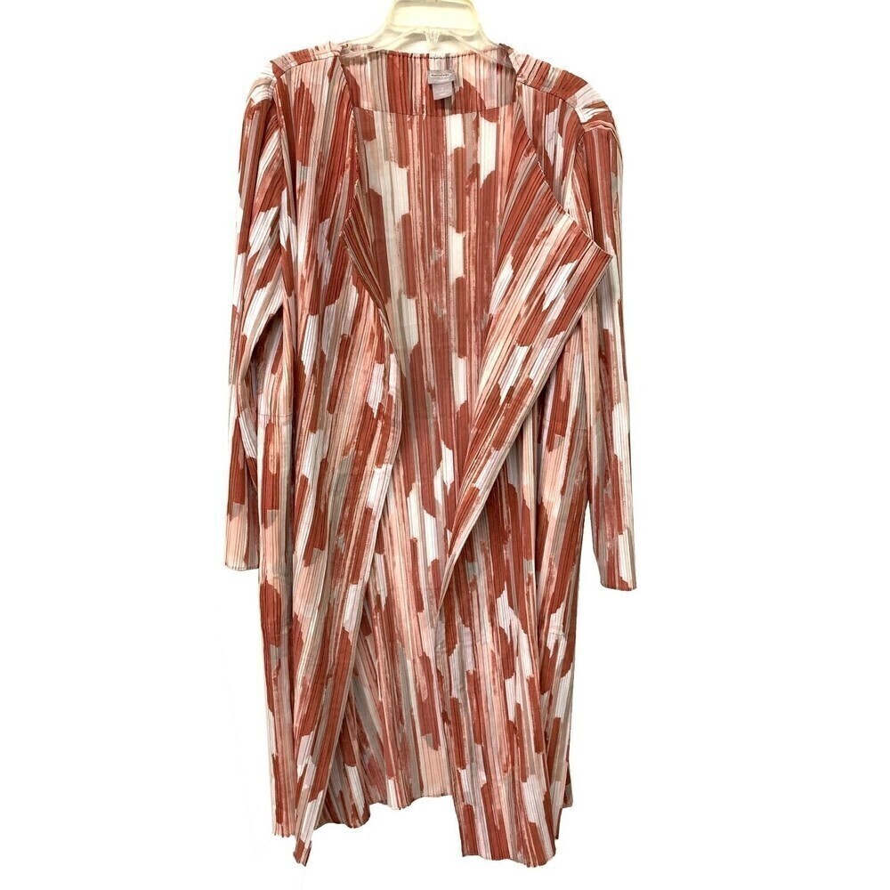 Chico's Travelers Size 2 Multicolor Abstract Open Front Gauze Duster Cardigan